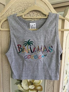 LAIT Gray Bahamas Cococay Embroidered Crop Tank
